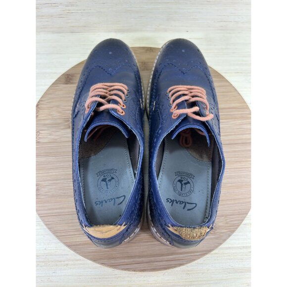 Clarks Pitney Limit Wingtip Brogue Navy Blue Leather Shoes Mens Size 8.5 - Picture 6 of 8